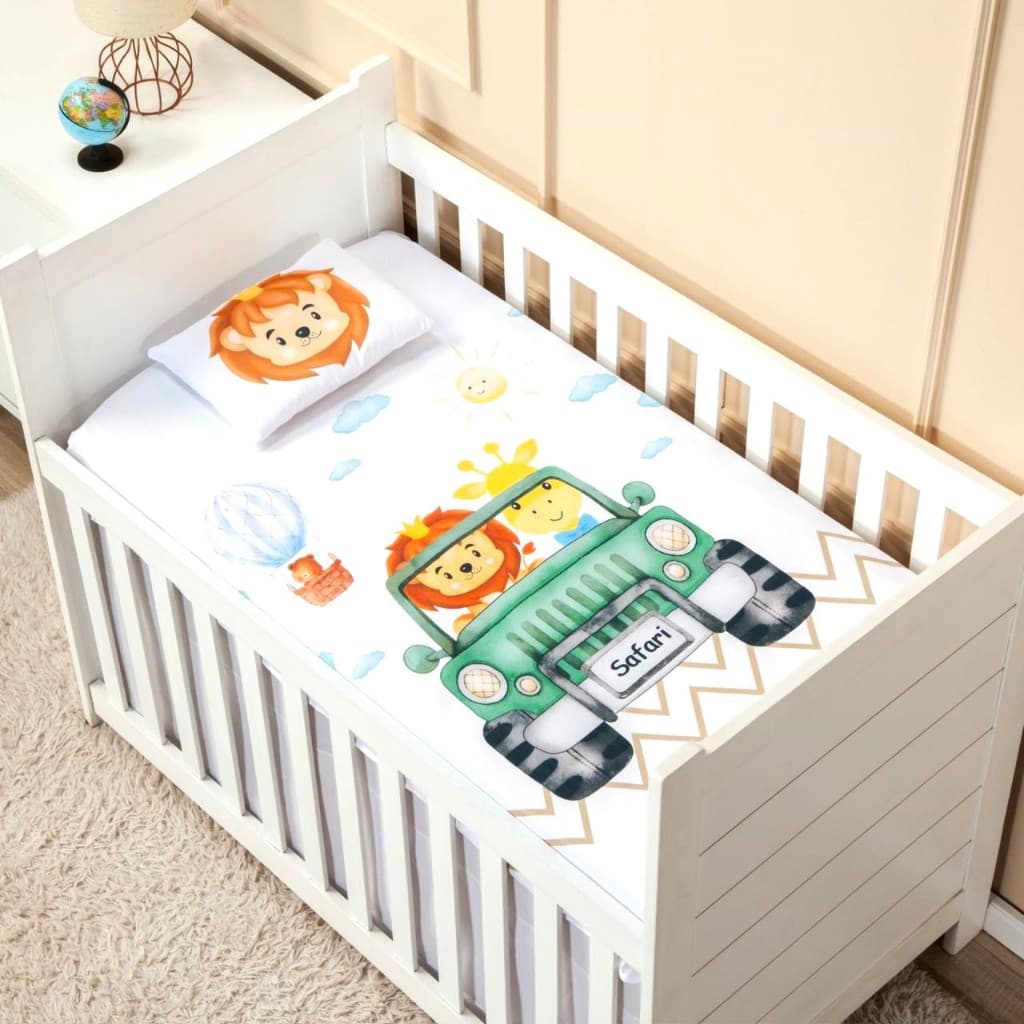 Jogo de lençol para berço PADRÃO AMERICANO OU MINI BERÇO 3 peças baixo c/ elástico + cima + fronha