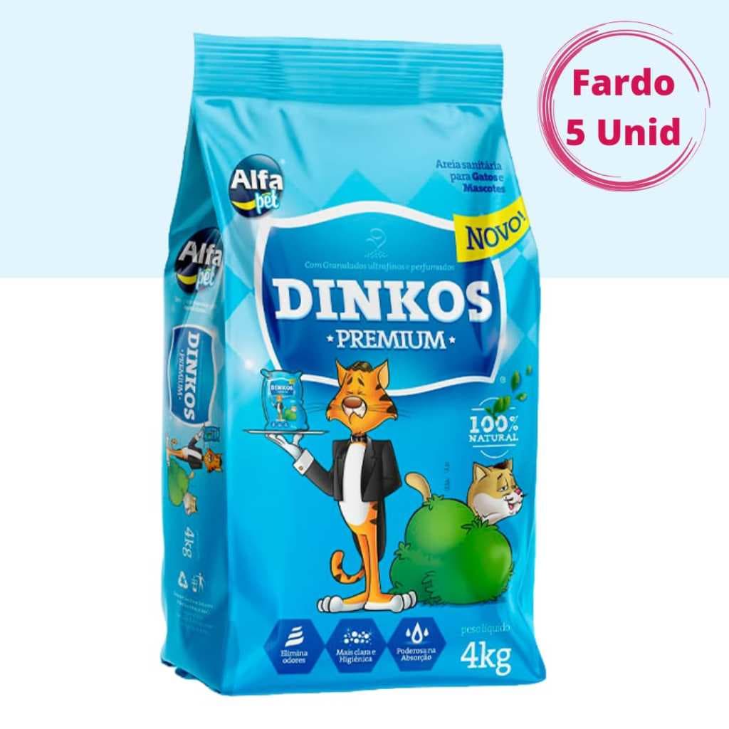 Kit 5un. Areia Sanitária Higiênica Para Gatos Anti Odor Dinkos Com Perfume 20kg Total