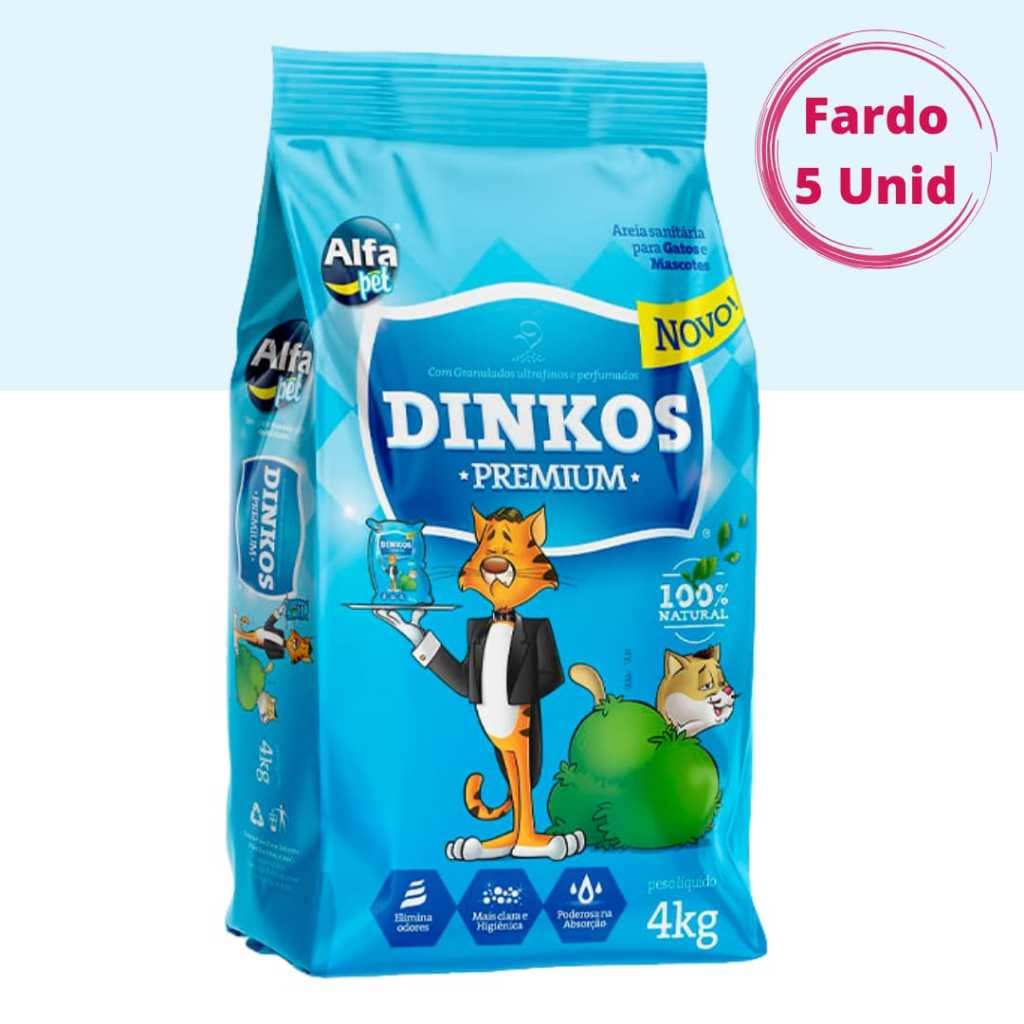 Kit 5un. Areia Sanitária Higiênica Para Gatos Anti Odor Dinkos Com Perfume 20kg Total