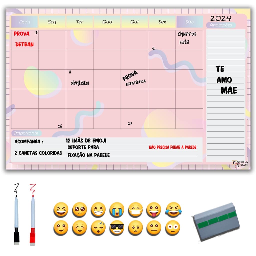 Planner De Parede Magnético Quadro Lousa Planejador Mensal / Planejamento Semanal Planner GIGANTE metal - Quadro Branco