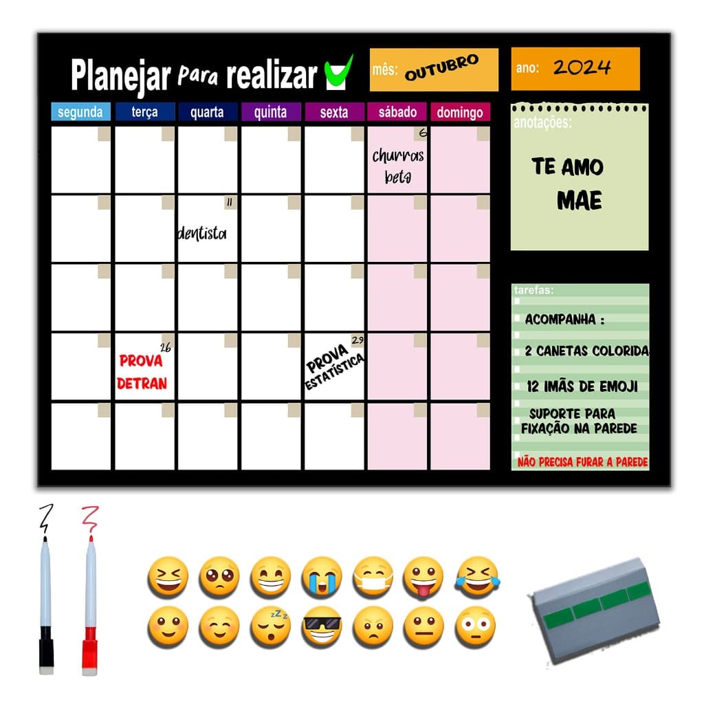 Planner De Parede Magnético Quadro Lousa Planejador Mensal / Planejamento Semanal Planner GIGANTE metal - Quadro Branco