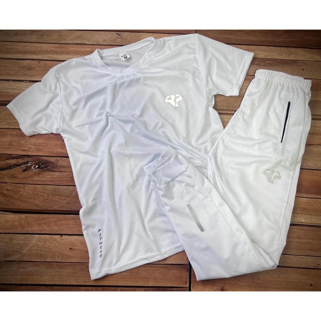Kit Fitness Masculino Todo Branco - Camiseta + Calça + Diversos Kits e Opções - Pronta Entrega Promoção!