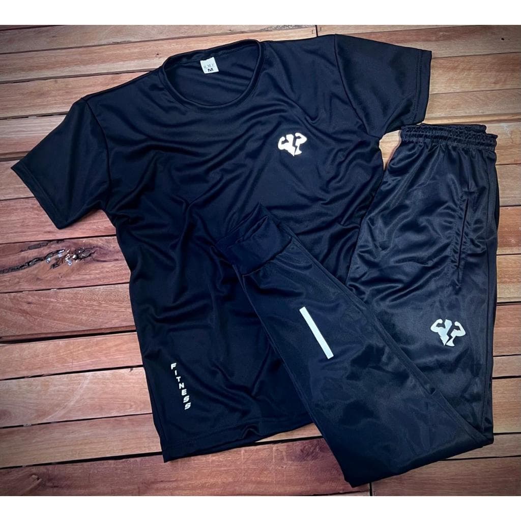 Kit Masculino Preto Para Academia - Camiseta + Calça - Modelo Fitness - Confortável e Ideal Pro Dia-a-Dia Promoção!
