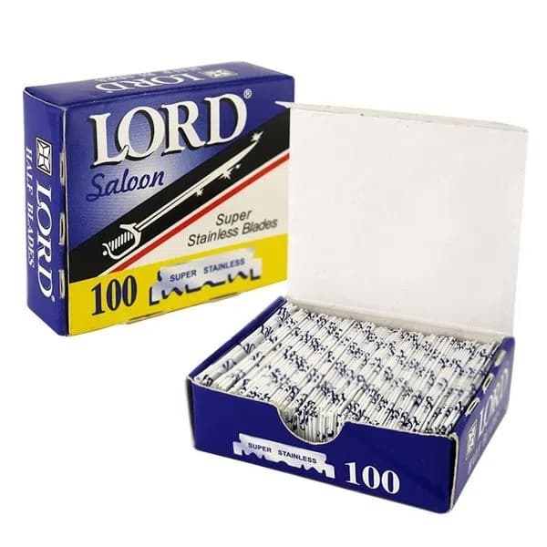 Lâmina Barbear LORD AZUL (meia) - 100 lâminas Navalha Cortada Aço Inox