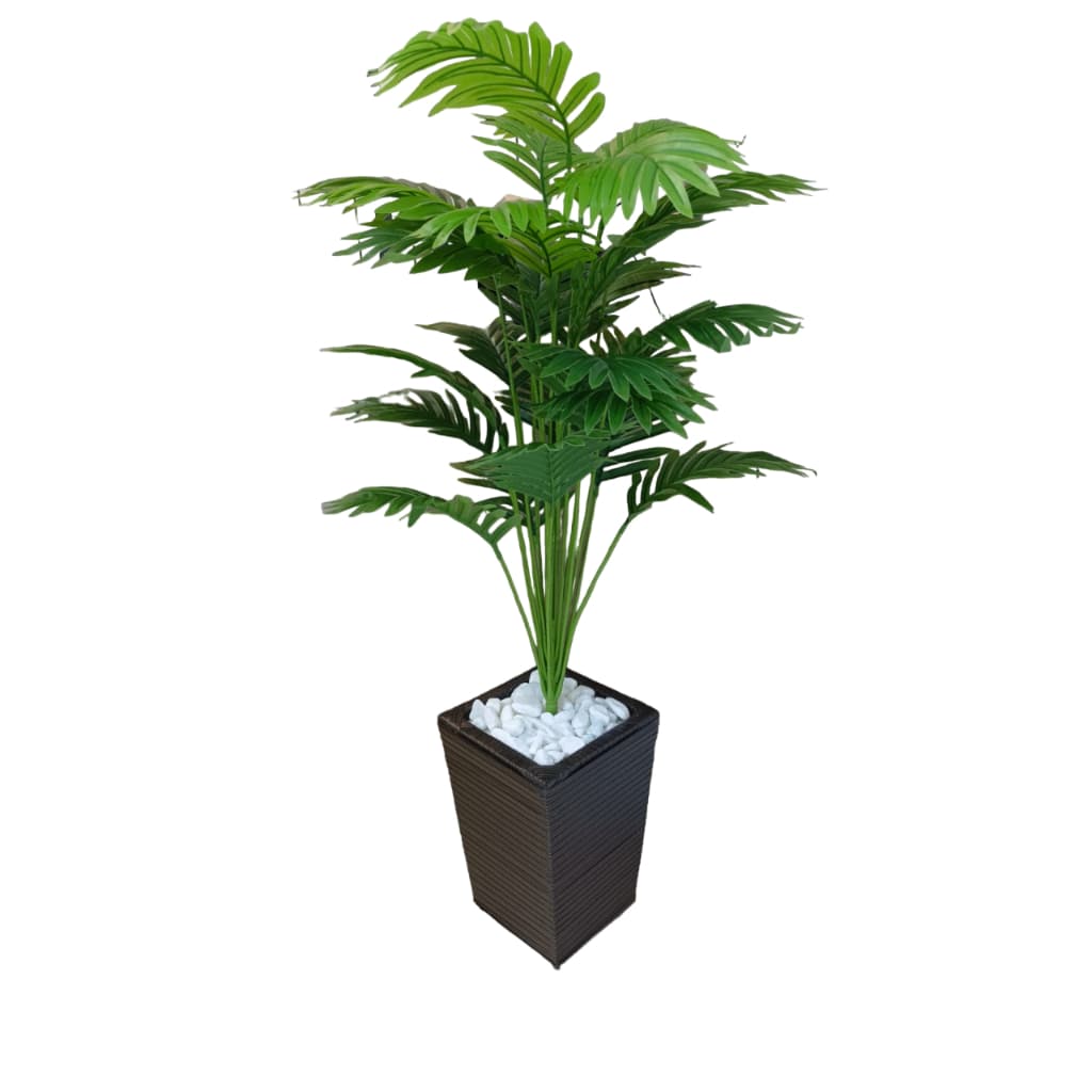 Planta Artificial Palmeira 18 ou 24 Folhas Enfeite com Vaso Decorativo em Fibra Sintética Marrom Liso