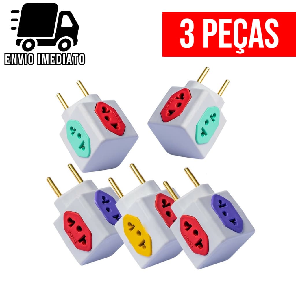 Kit 3 Adaptador de Tomada Cubo Colorido Benjamin 4 Entradas Universal 10A 20A