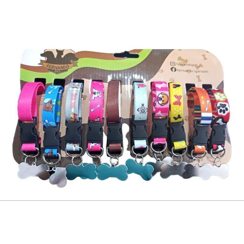 Coleira para Cães e Gato Seda Estampada Ajustável | Cartela C/ 10 Coleiras | Pingente ou Plaquinha