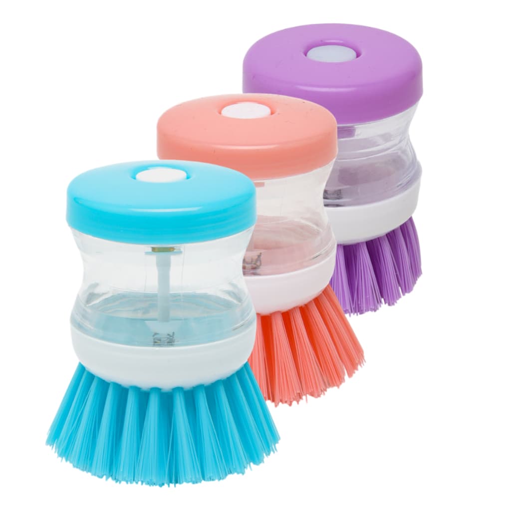 Kit 3 Escova Limpeza Multiuso Dispenser Detergente Sabão Sabonete Esponja Lava Louça