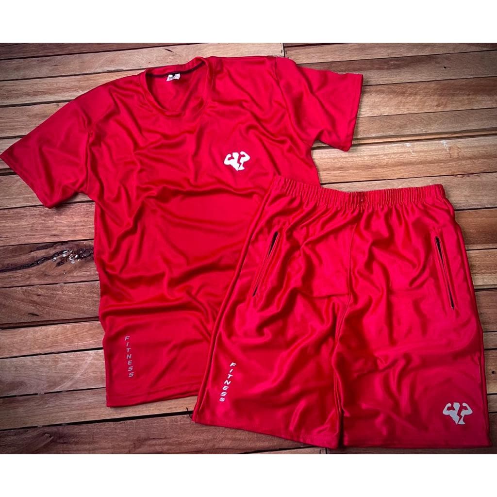 Kit Vermelho Camiseta e Bermuda Básica Ideal Para Treinar - Pronta Entrega Promoção!
