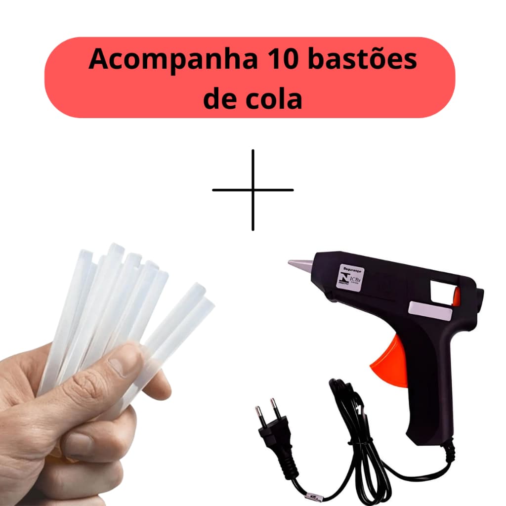 Pistola de Cola Quente + 10 Bastões de Cola Quente Revolver (110v e 220v) Pequena Profissional