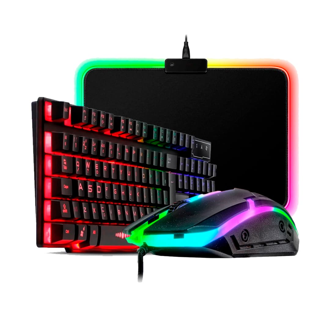 Kit Combo Gamer Teclado Semi-mecânico Mouse Gamer RGB Mouse Pad RGB Computador Notebook e Vídeogame