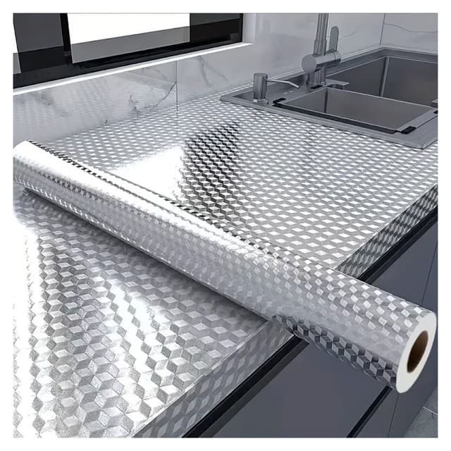 Papel Adesivo Alumínio Impermeável Rolo Com  6 Metros Protetor Cozinha Fogão Forro Gaveta