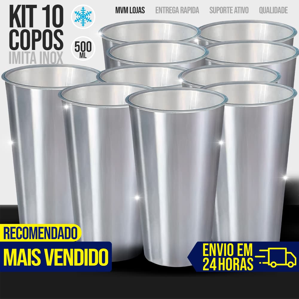 Kit 10 Copos Tipo Inox 500ml Grande Resistente Multiuso Long Neck Festa Água Promoção