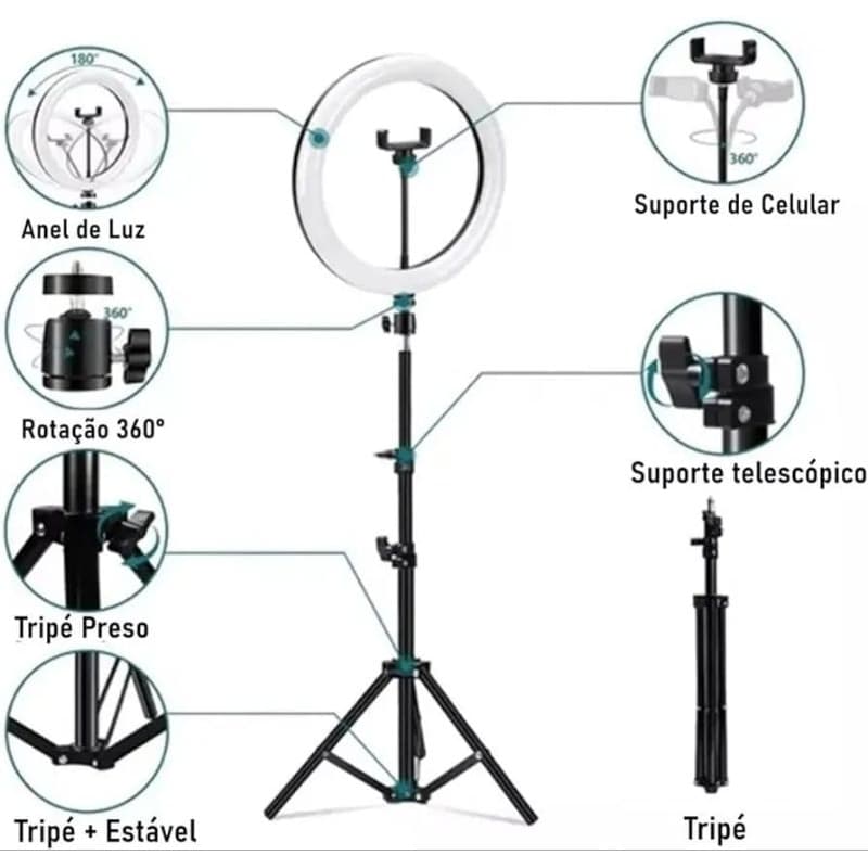 RingLight Iluminador10Polegadas Portáti LumináriaDeLed Luz de preenchimento Para Gravar Vídeos Fotos