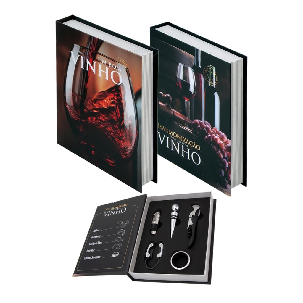 Kit Vinho Livro Com Saca Rolhas Dosador Tampa