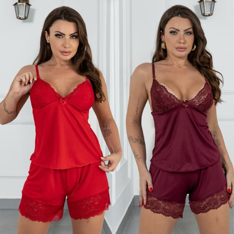 Kit com  2 Baby Doll  Feminino Sexy Sensual  /short doll  Pijama Roupa de Dormir  em Oferta
