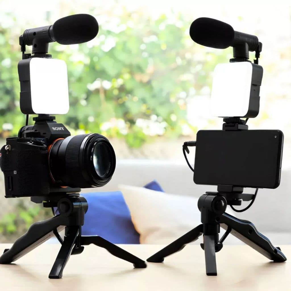 Kit Gravação Vlog Tiktoker Youtuber Tripé Microfone Luz 4em1
