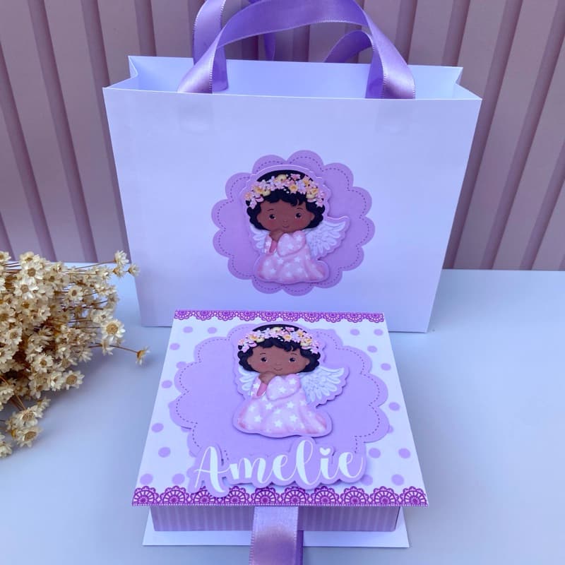 Kit convite de padrinhos de batismo Menina lilás