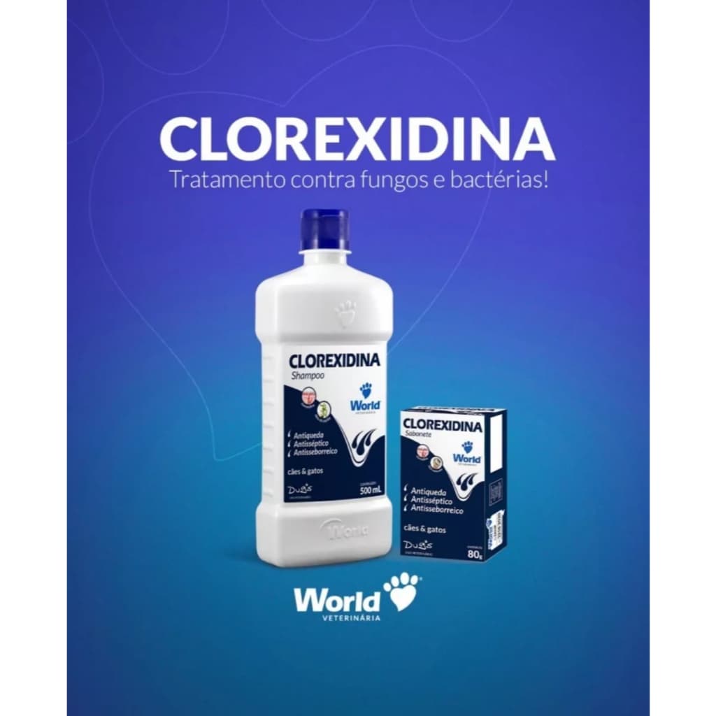 SHAMPOO E SABONETE WORLD CLOREXIDINA CAES E GATOS 500ML - USO VETERINARIO
