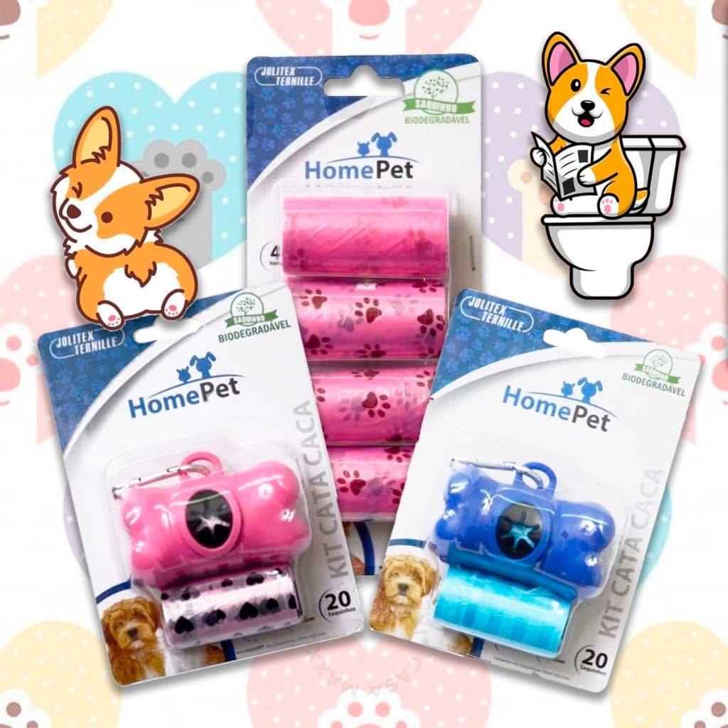 Kit Cata Caca Fezes Porta Saquinhos + 2 Rolos Refil Pet Cachorro Gato Passeio Viagem