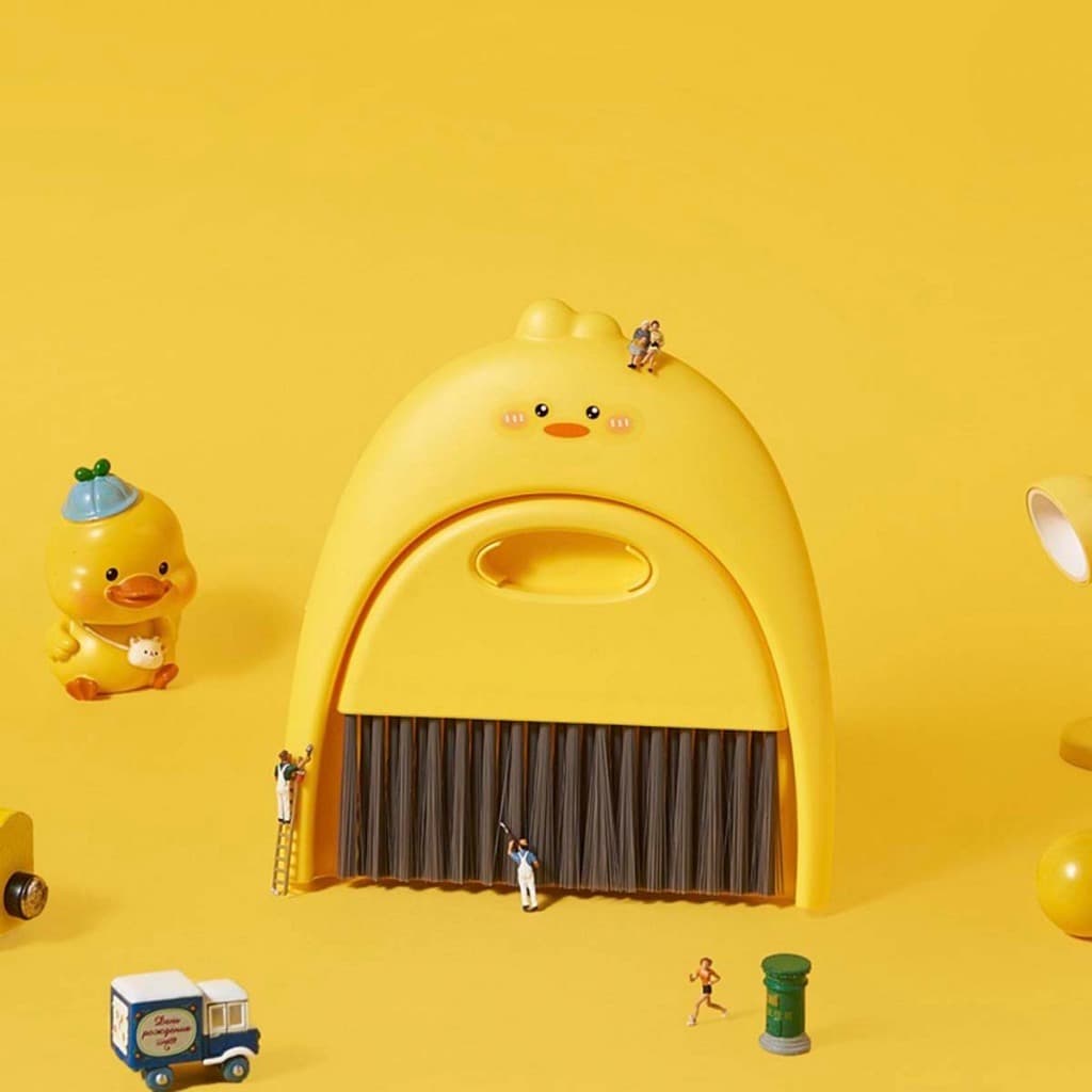 Kit Vassoura e Pá de Mão para Limpeza Multiuso, Bichinhos Fofos Envergonhados - Allmini