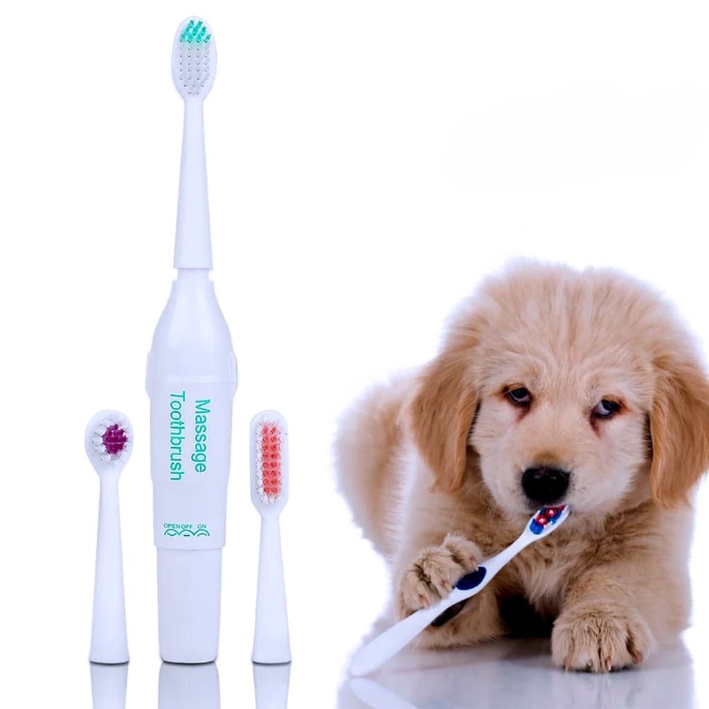 Escova Dental Elétrica Soft Com 3 Cabeças Para Pets