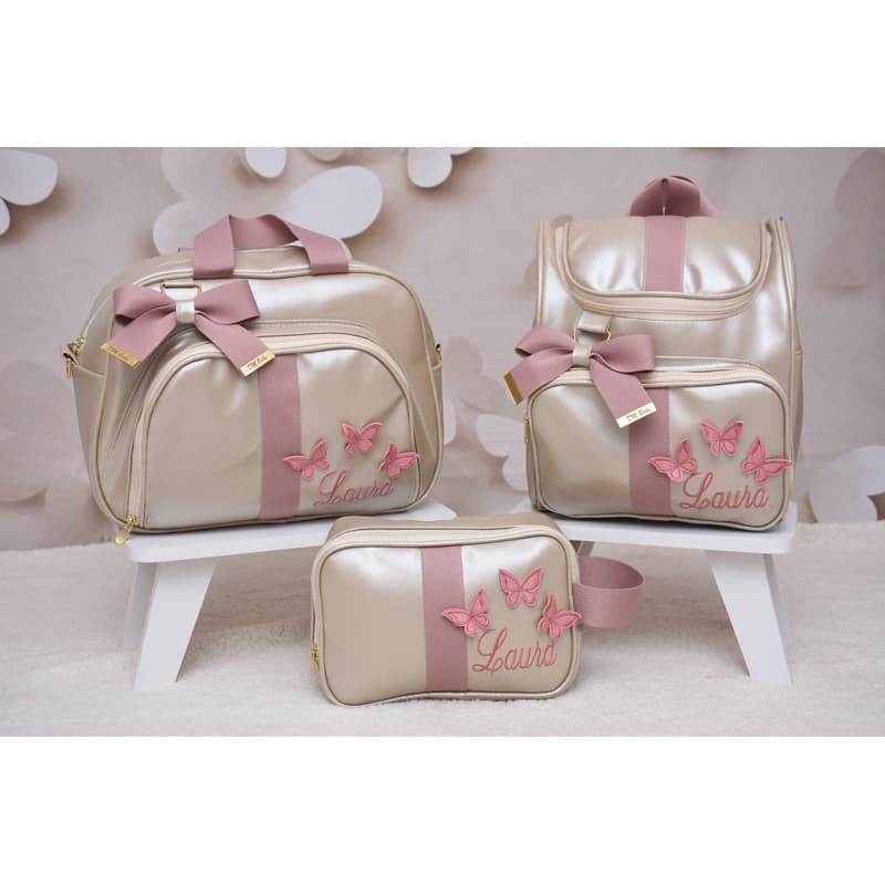 Kit Bolsa Maternidade Personalizada luxo 3 Peças • Mochila • Bolsa Grande • Nécessaire • Nome Bordado