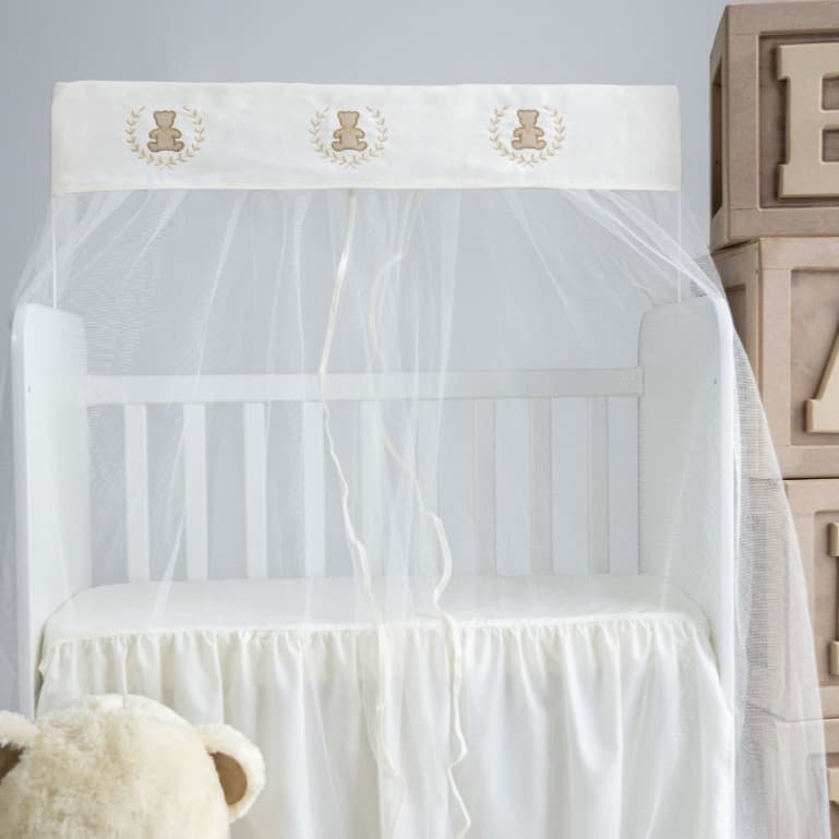 MOSQUITEIRO CORTINADO PARA **MINI BERÇO** URSINHO BEGE 0,94 LARGURA x 1,50 LARGURA