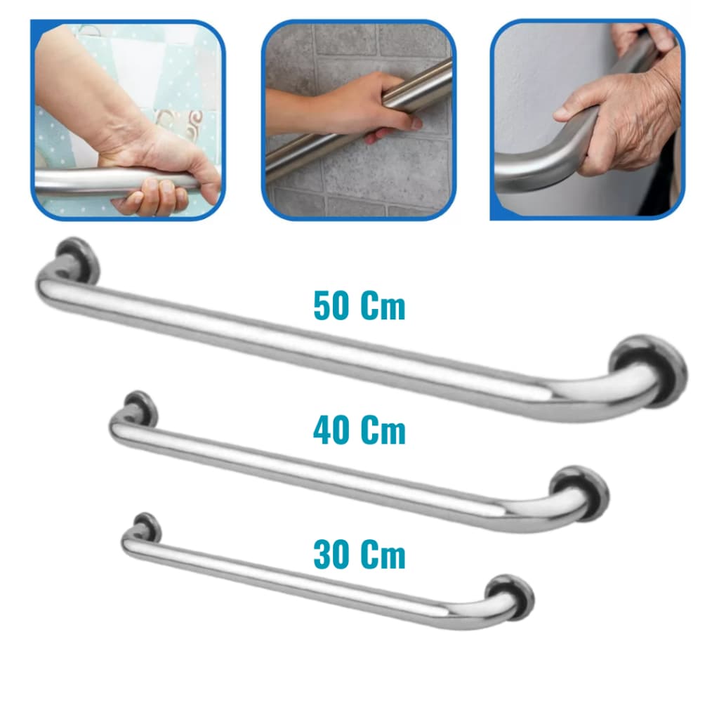 Kit 3 Barras Apoio Alumínio Alça Suporte Banheiro Segurança Proteção Idoso Deficiente 50cm 40cm 30cm