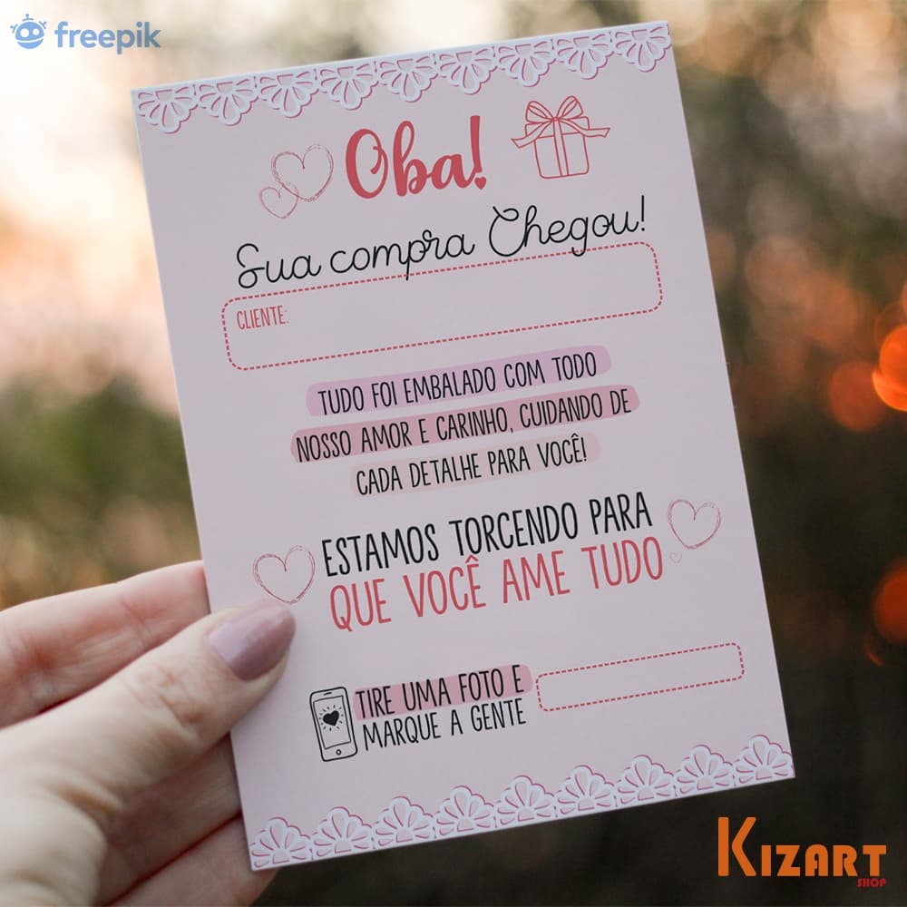 +100 Unidades Card Cartão De Agradecimento Campo Cliente Oba Sua Compra Chegou Marque a Gente