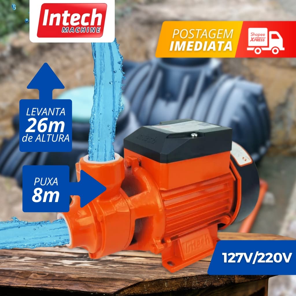 Bomba D'água Periférica 1/2 HP (0,5CV) BP500 Intech 127V/220V Poço Cisterna Irrigação Residencial