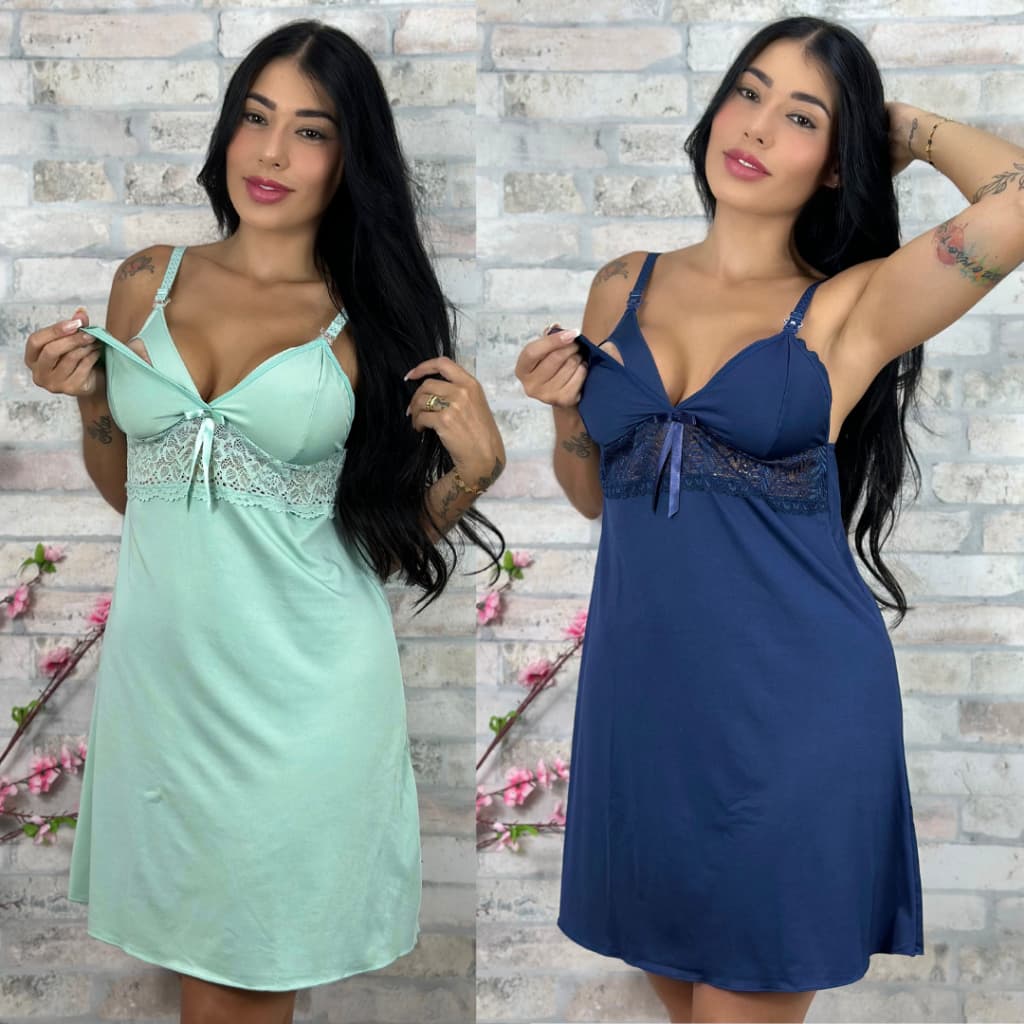 Kit 2 Camisola Amamentação Gestante Lactante Saída Maternidade Grávida  Pijama Confortável  BeLIT Linha Noite