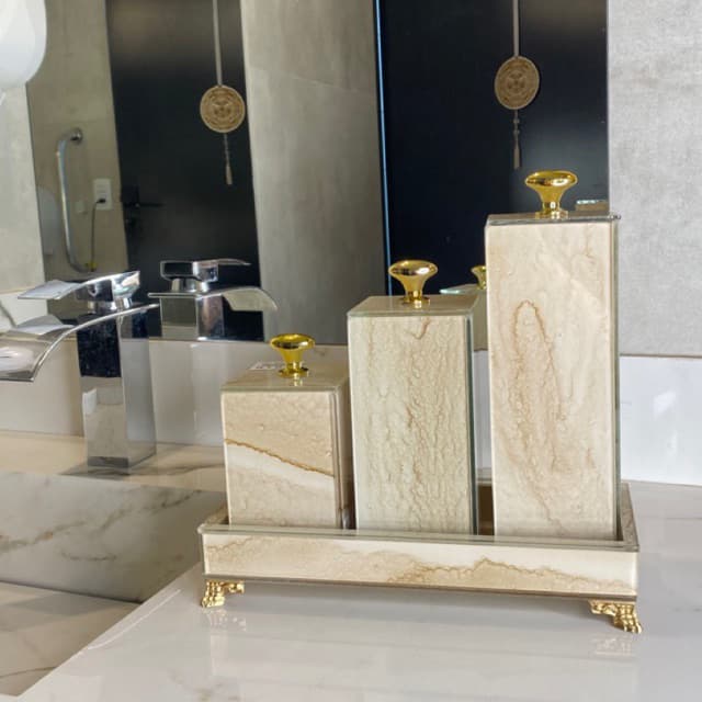 TRIO Porta Escova/ Porta Algodão/ Porta Cotonete de vidro COM ou SEM Bandeja