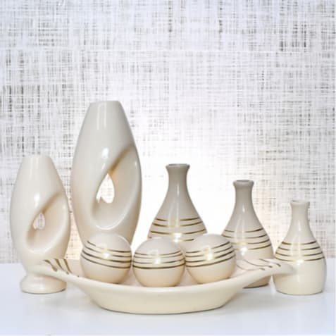 Kit Conjunto 9 Peças Vasos Cerâmica Enfeite Sala Cozinha Completo Decorativas Trio Rack Centro Mesa
