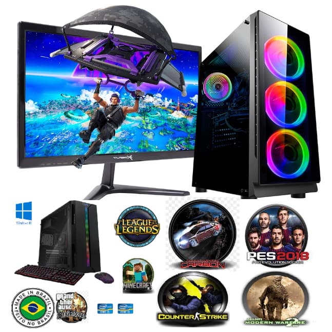 computador cpu gamer i5 16g estudos escritorios jogos ssd256 + hd500g monitor 19' lol cs mine Roblox