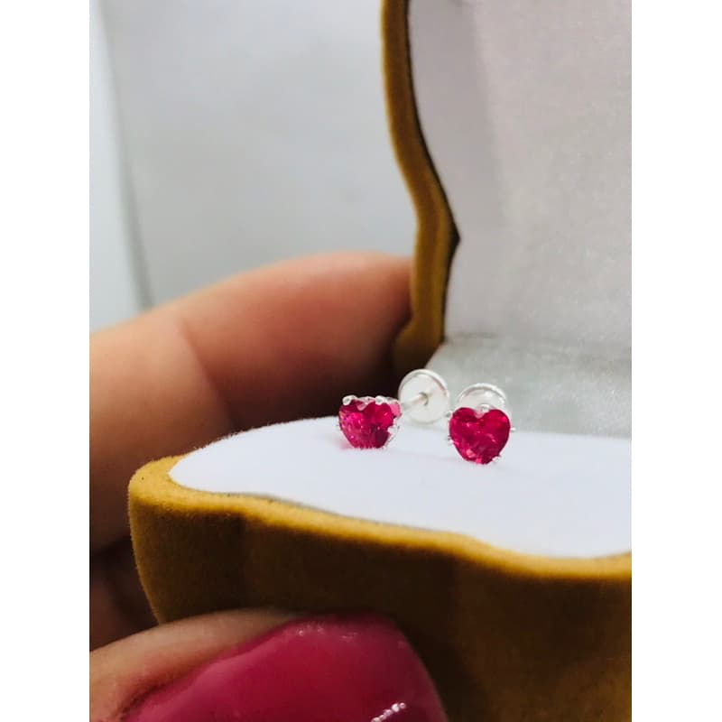 Brinco ponto de luz tarraxa baby infantil segundo furo 4mm coração Cristal Brilhante Prata925+saquinho de veludo