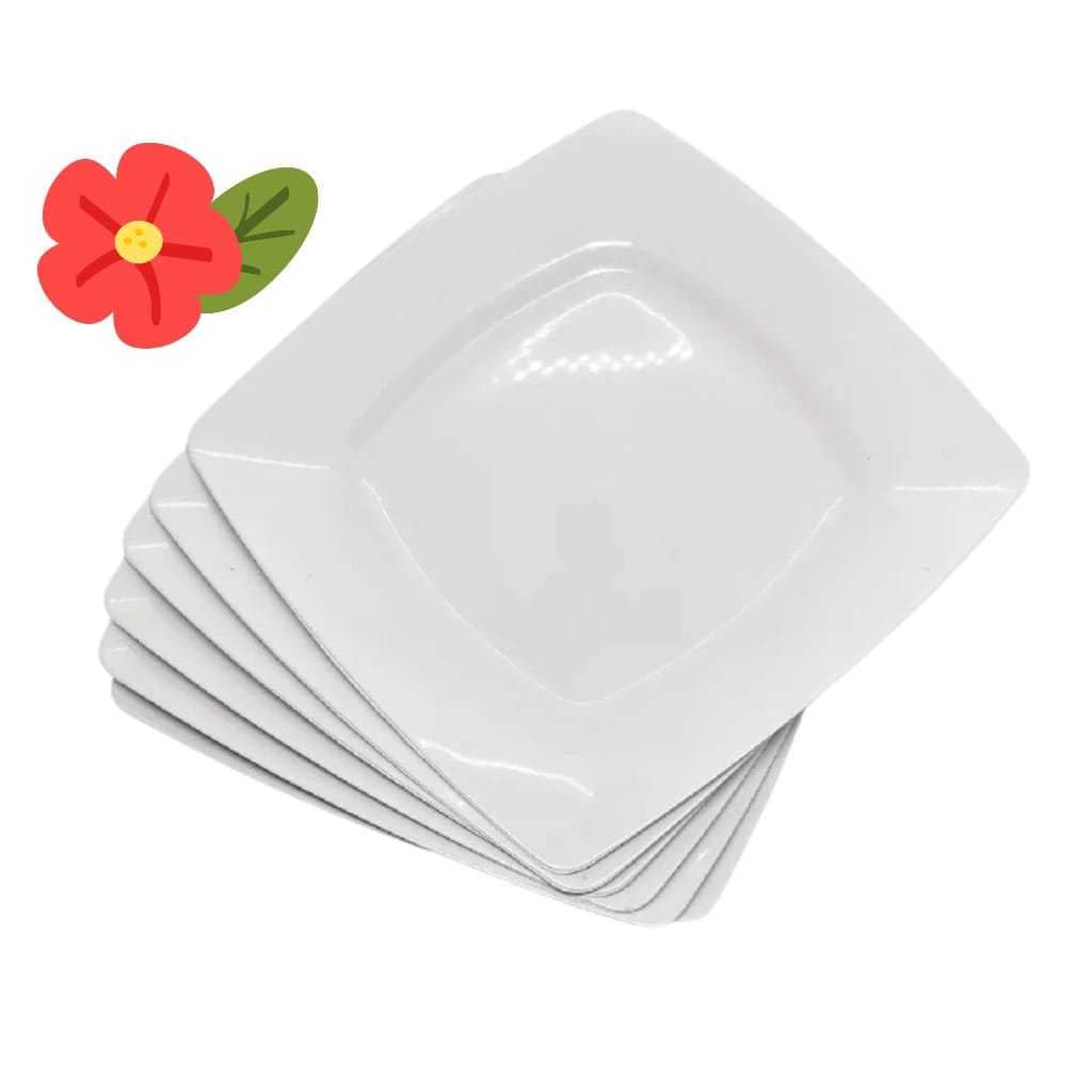 Prato Refeição Quadrado BRANCO; Kit 5,10,15,20 ou 30 Pratos(Plástico). Jantar/Almoço/Festas.