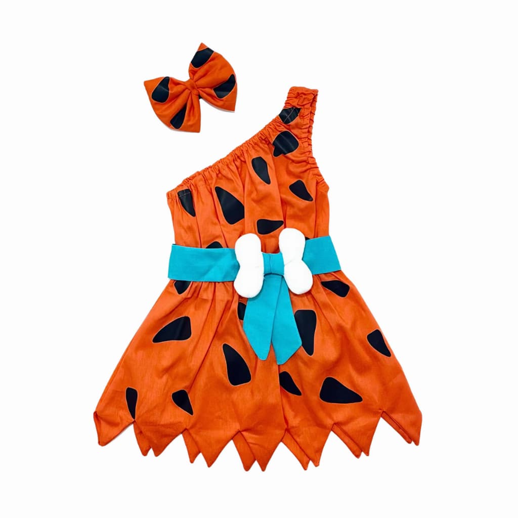 Romper Temático Mesversario Pedrita Flintstones Vestido com cinto de Ossinho super Lindo