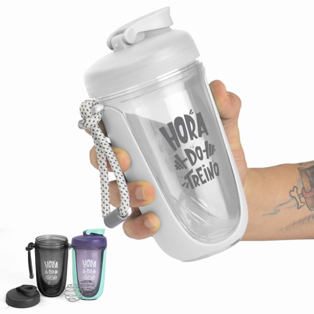 Garrafa Coqueteleira Academia Shaker 550ml c/ Cordão para Transporte com Esfera Fit Whey Shakeira