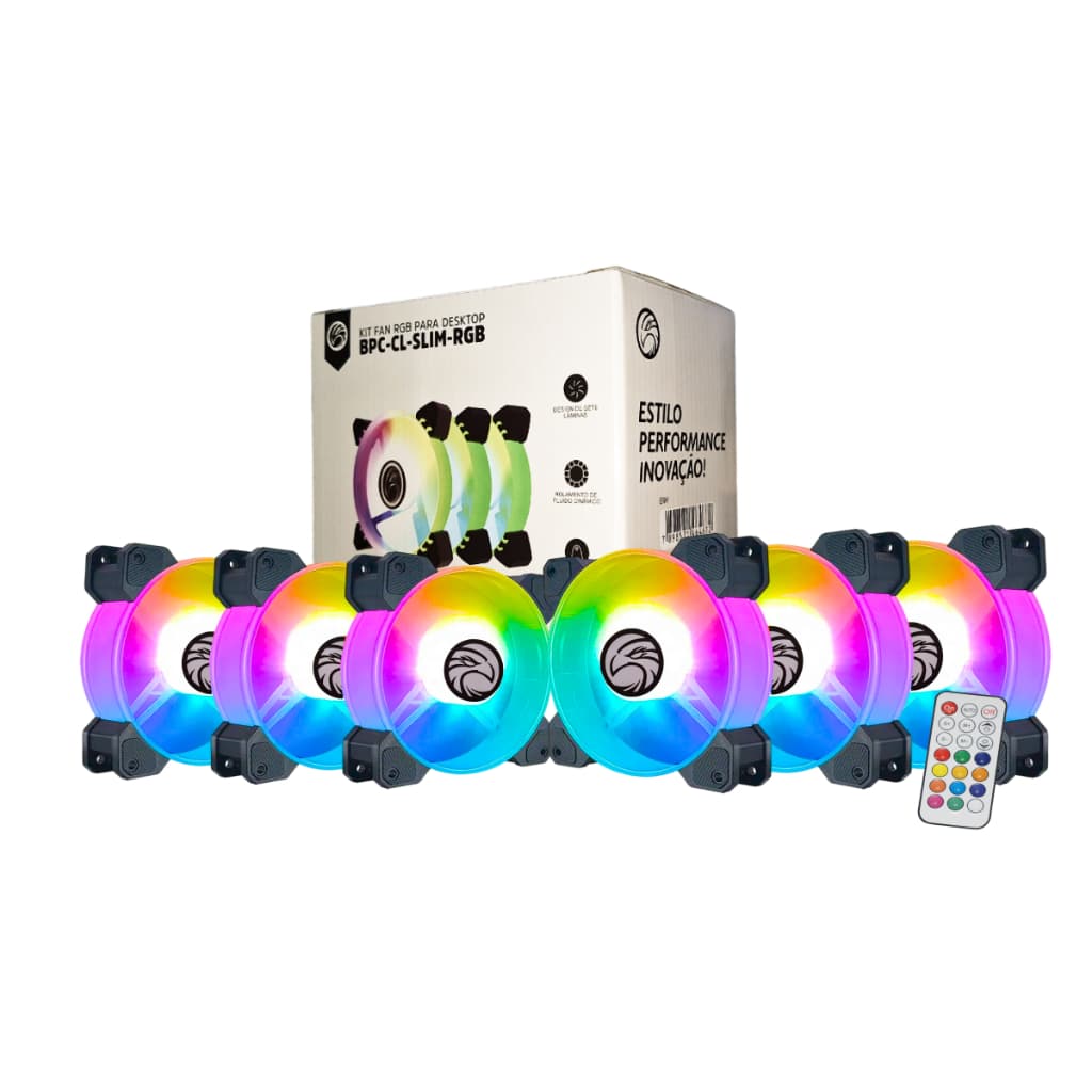 Kit 6 Cooler Ventoinha Fan Argb Brazilpc Controle Remoto e Hub
