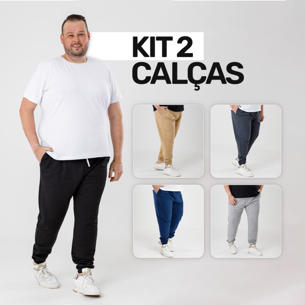 Kit 2 Calças Jogger Plus Size Moletom Masculina, Bolsos Laterais - Moda Casual e Esportivo