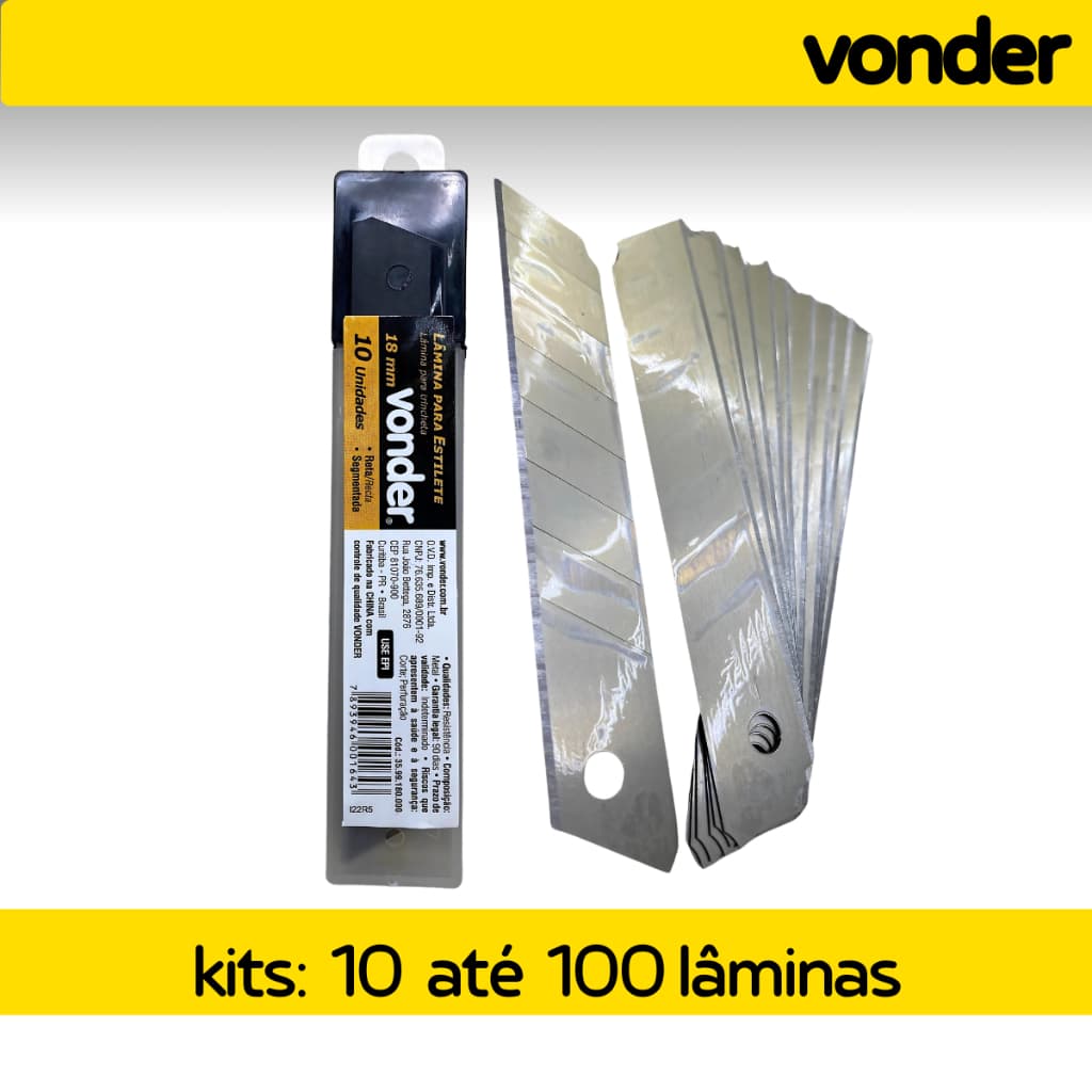 Kit Lâminas Para Estilete 18mm Caixa com 10, 20, 30, 40, 50, 80 e 100 unidades