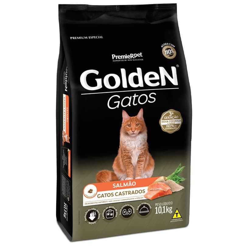 Ração Golden para Gatos Adultos Castrados Sabor Salmão - 10,1kg Premier Pet