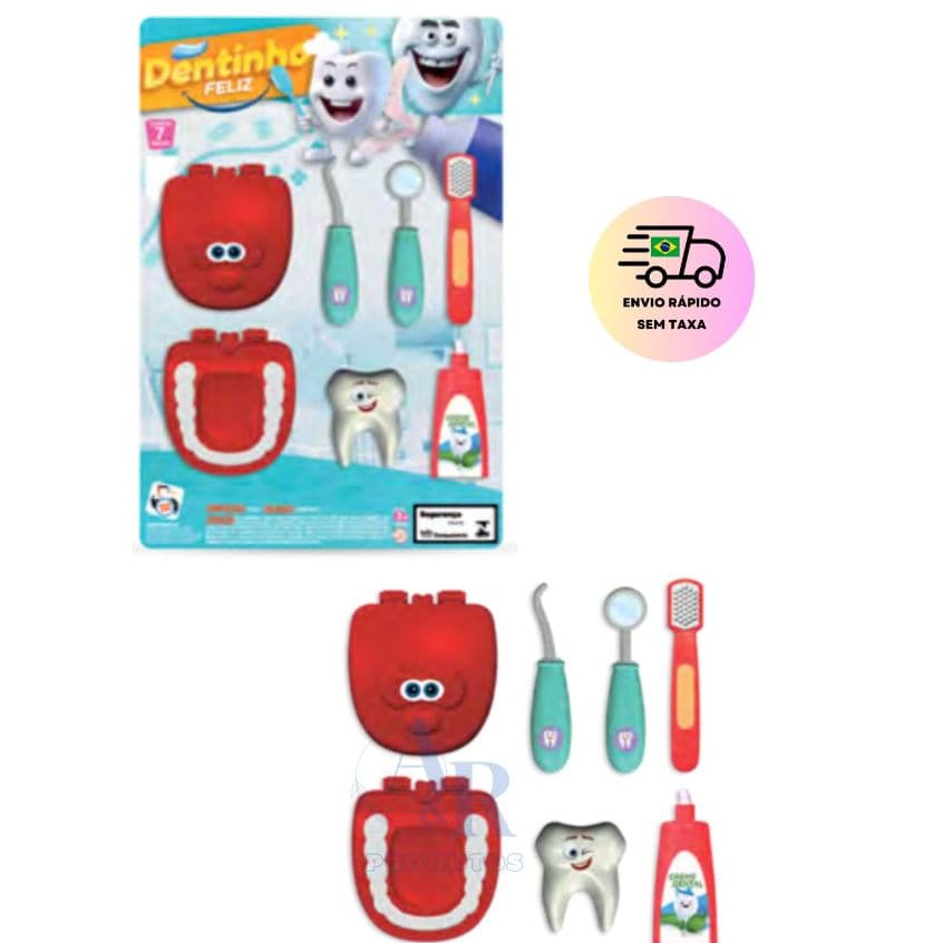 Kit Dentista Infantil Brinquedo Educativo Dente C/ 6 Peças