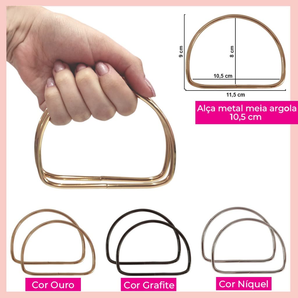 Alça de metal para bolsa meia argola 10,5x8 cm HYTSD04 com 1 par (Abertas)