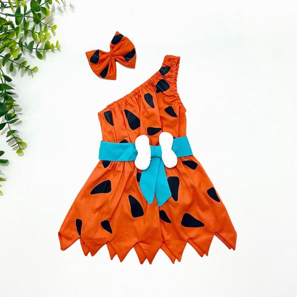 Romper Jardineira Body Bebê Temático Fotos Mesversário Menina Pedrita com Cinto de Ossinho