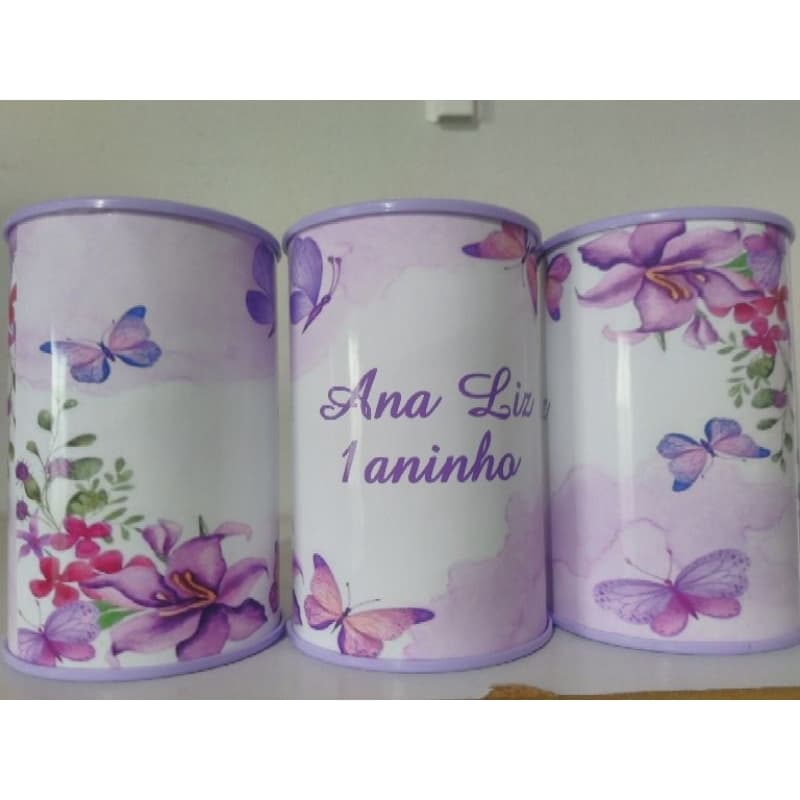 20 Lembrancinha Cofrinho Personalizado Jardim Borboletas Lilás - Vários Temas