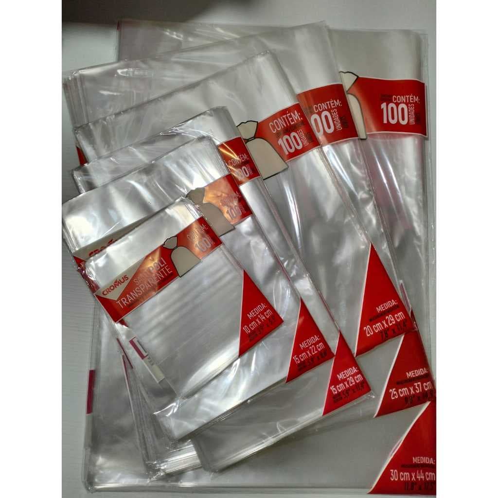 Saco de Celofane Transparente Cromus Para Presente 10x14/15x22/15x29/20x29/25x37/30x44 c/100un.
