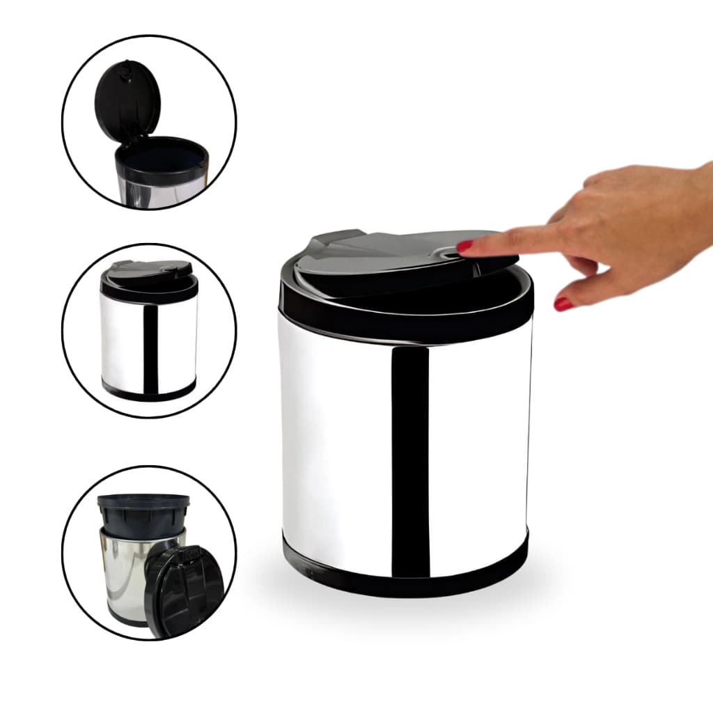 Lixeira de Pia Viel 2,5L Inox com Tampa  Cesto de Lixo para Cozinha Preta ou Branca Click