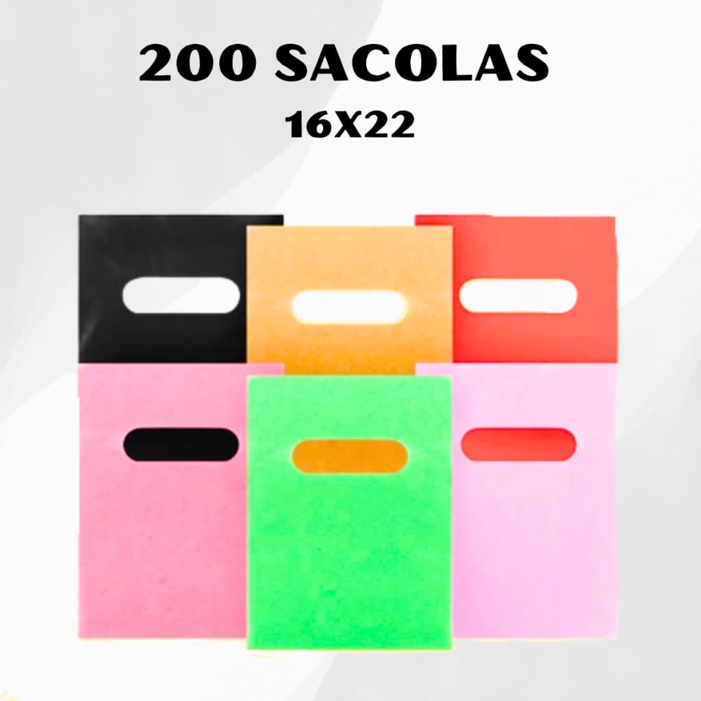 Kit 200 Un Sacolas Plásticas Boca Palhaço 16x22 Alça Vazada para bijuterias